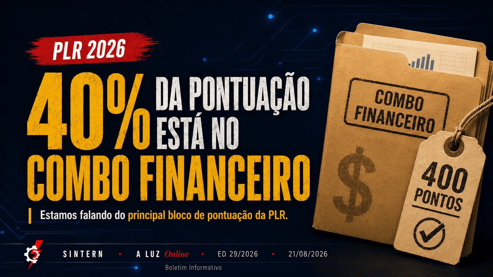 40% de toda a pontuação está no Combo Financeiro. Estamos falando do principal bloco de pontuação da PLR.