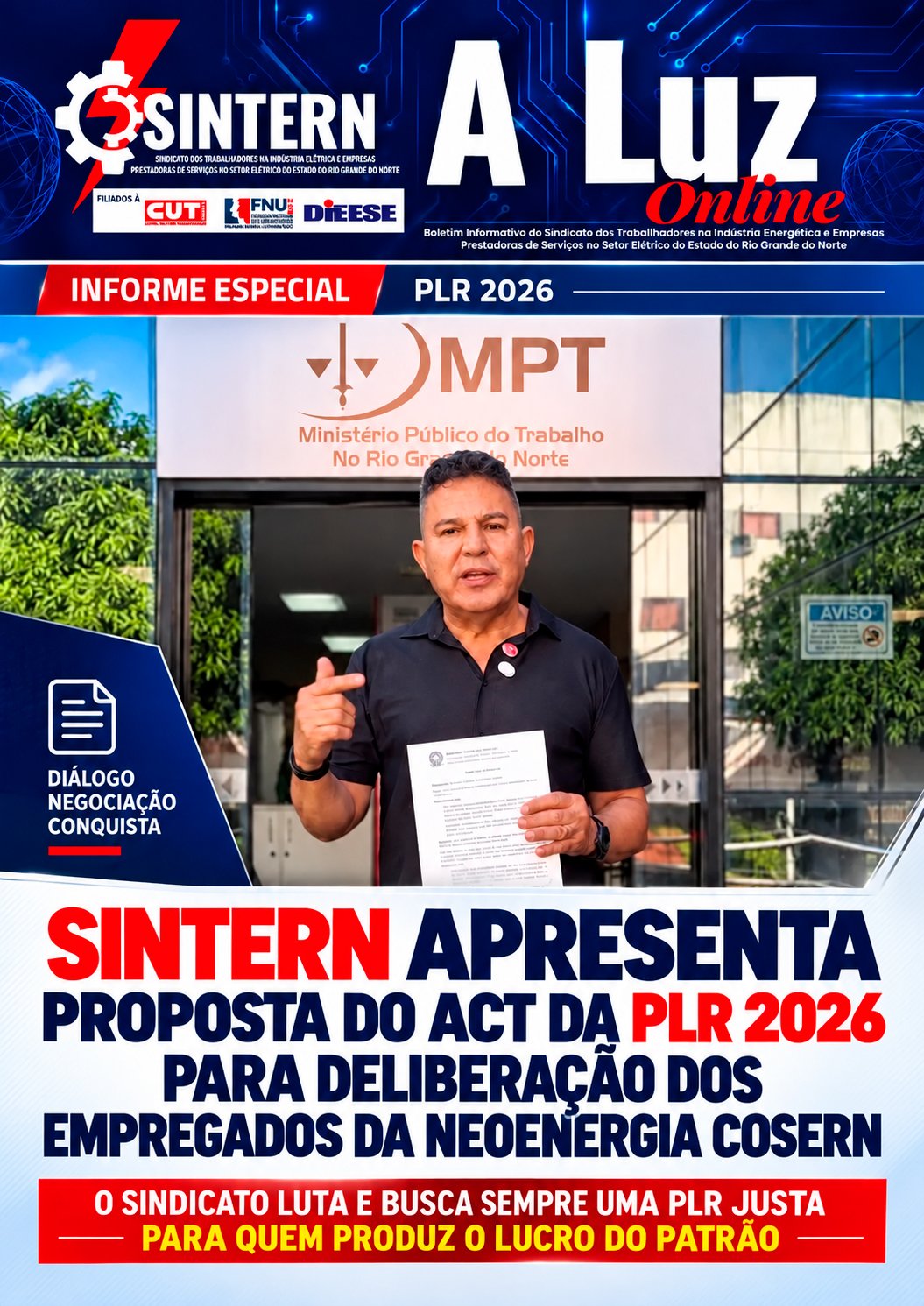 A Luz Online — Edição 35/2026: SINTERN apresenta proposta do ACT da PLR 2026 para deliberação dos empregados da Neoenergia Cosern